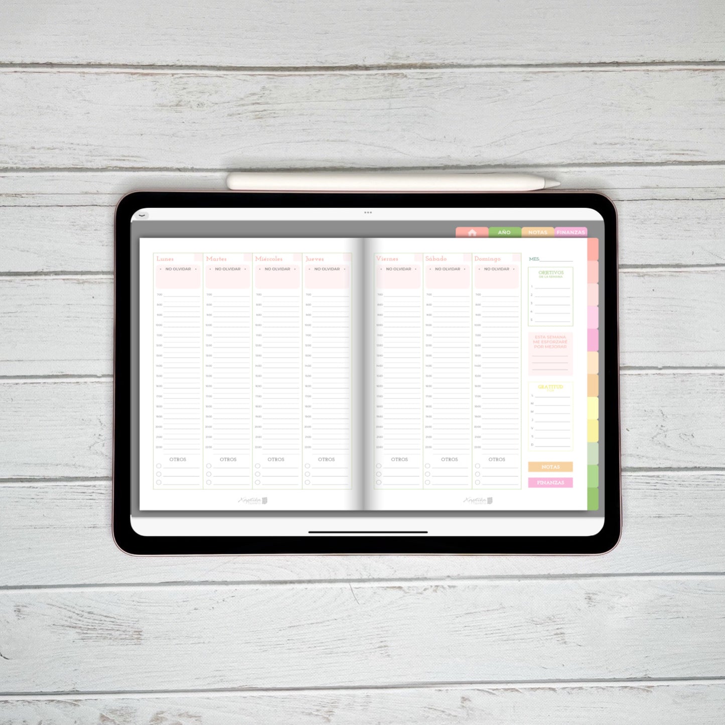 Planner Digital Anual | Semana con horas | Pasito a Pasito