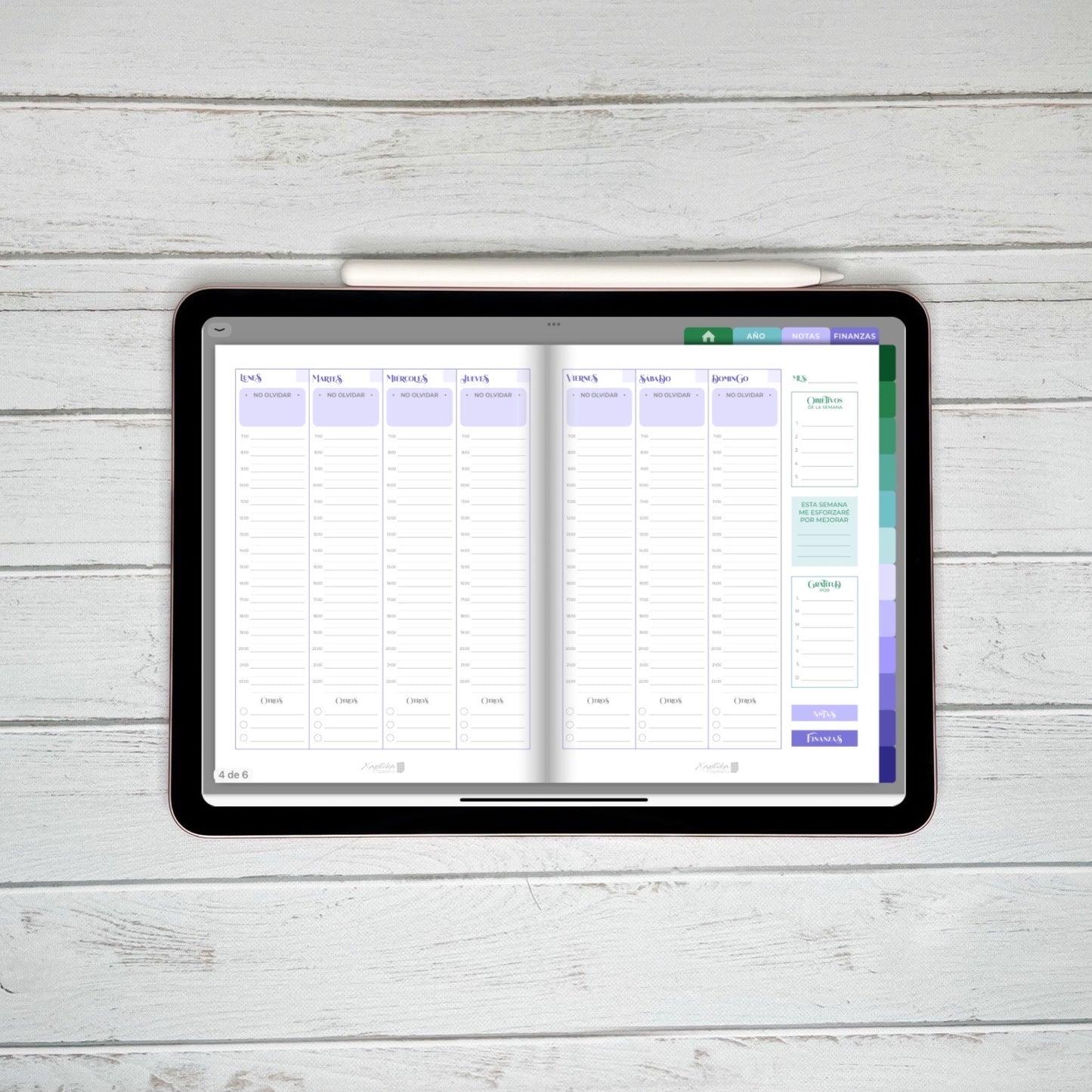 Planner Digital Anual | Semana con horas | Pasito a Pasito