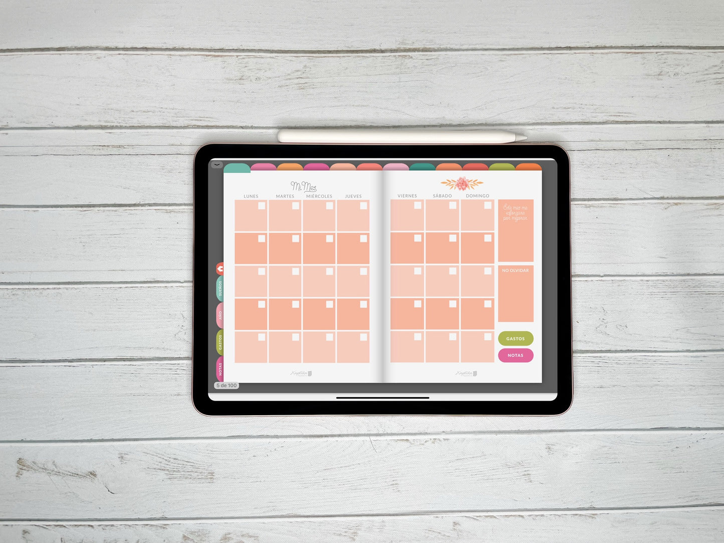 Planner Digital Anual | Semana vertical | Flores