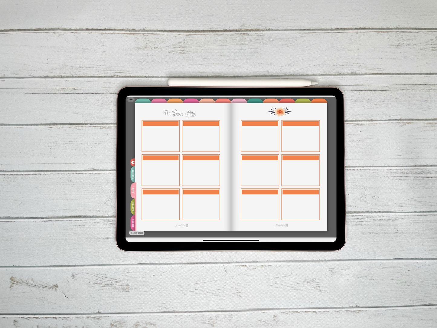 Planner Digital Anual | Semana vertical | Flores