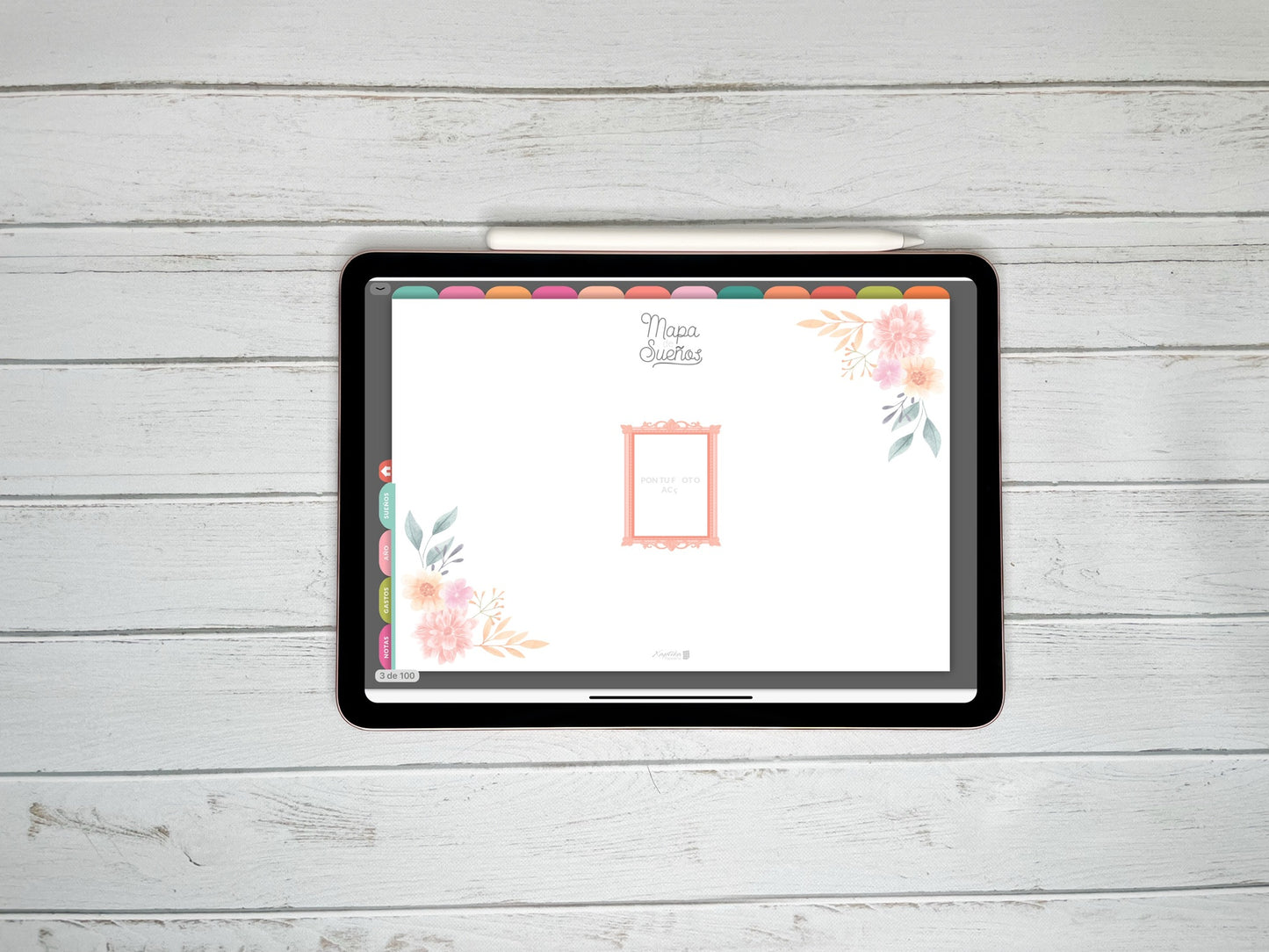 Planner Digital Anual | Semana vertical | Flores