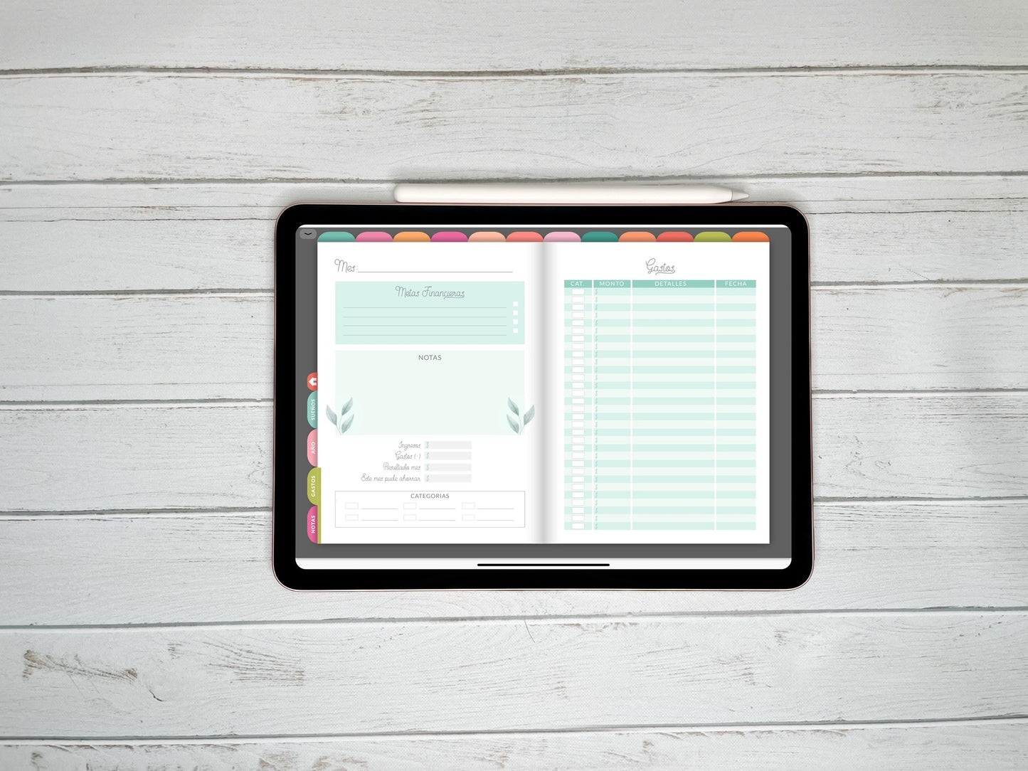 Planner Digital Anual | Semana vertical | Flores