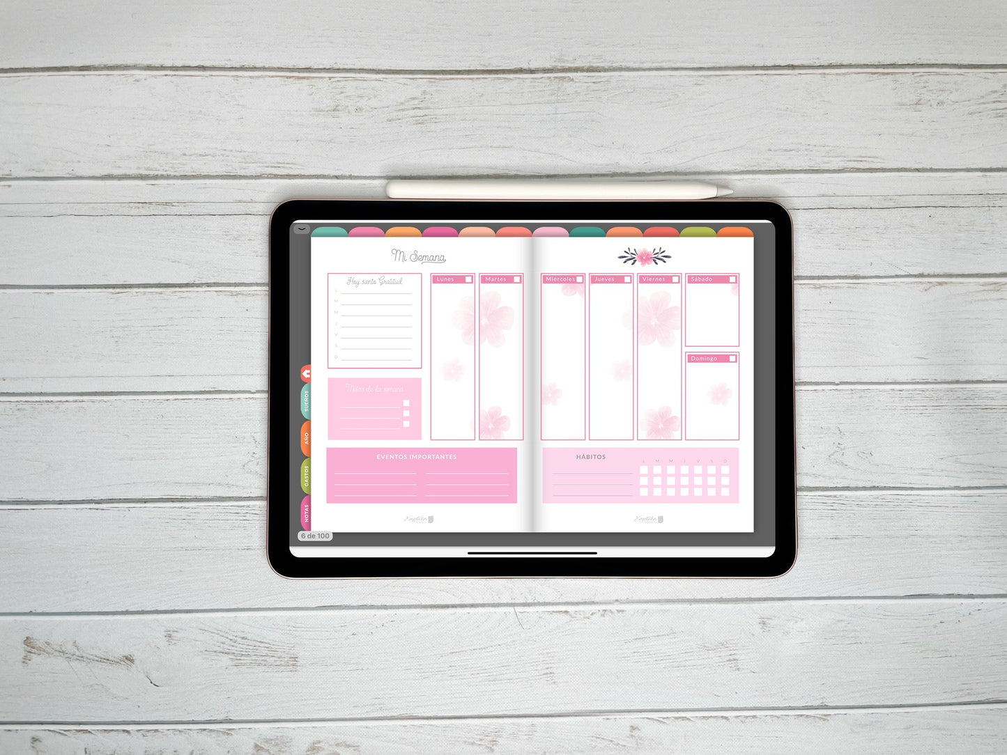 Planner Digital Anual | Semana vertical | Flores