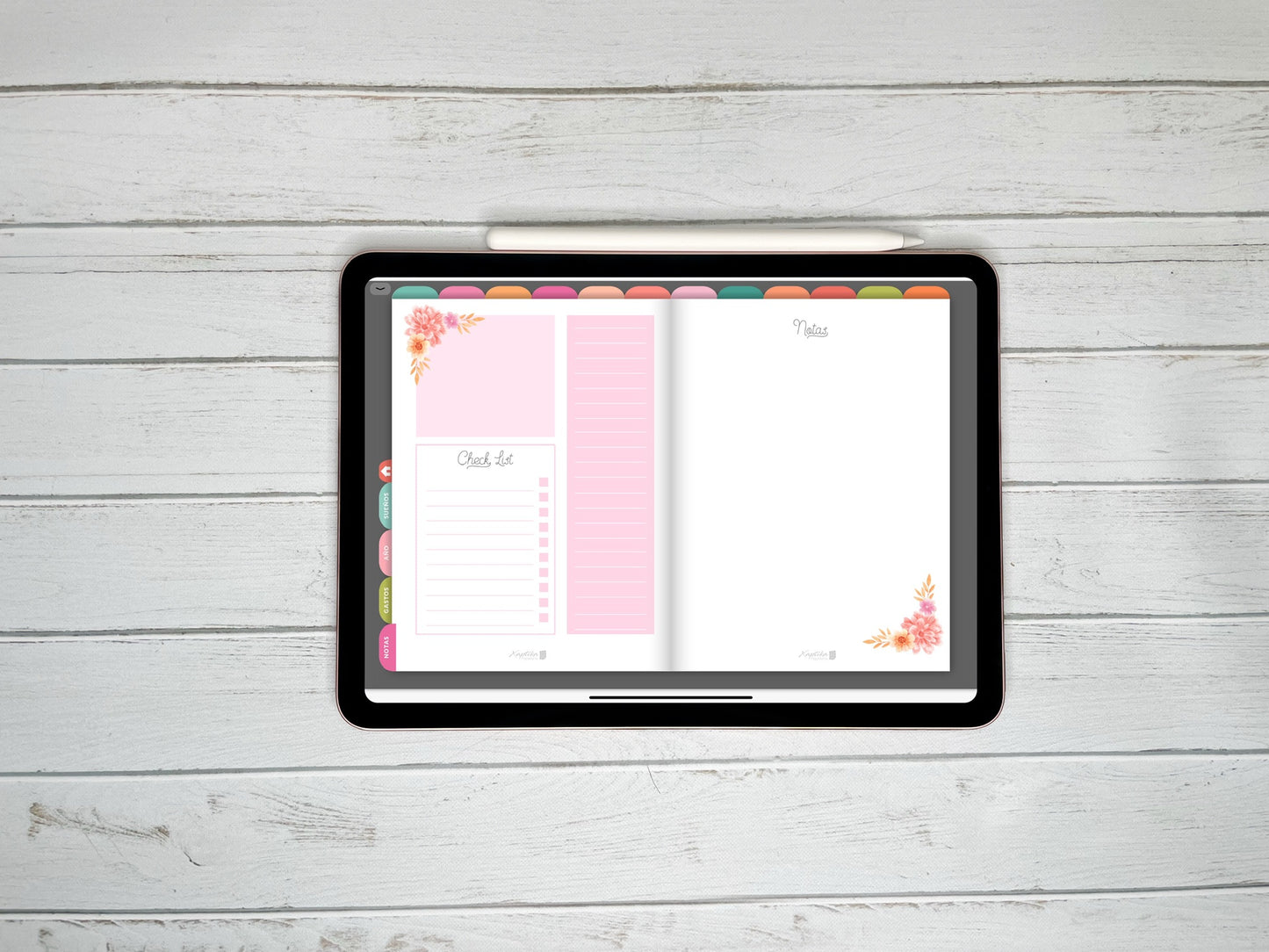 Planner Digital Anual | Semana vertical | Flores