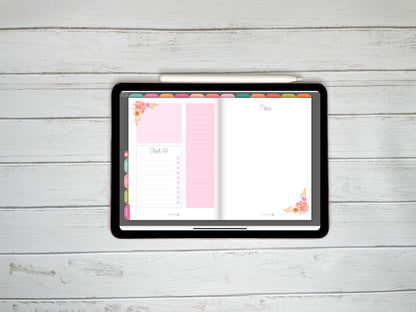 Planner Digital Anual | Semana vertical | Flores